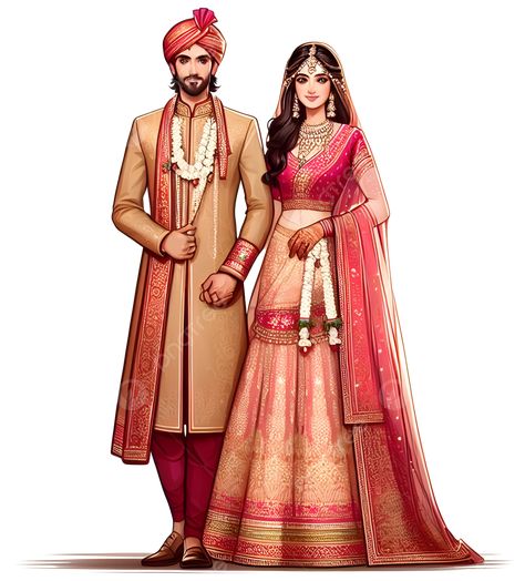 Wedding Caricature Indian, Couple Outfits Wedding, Carry Catcher, Indian Wedding Couple Illustration, Wedding Caricature Couple, Indian Wedding Couple Outfits, Wedding Couple Outfits, Wedding Couple Vector, Wedding Couple Clipart