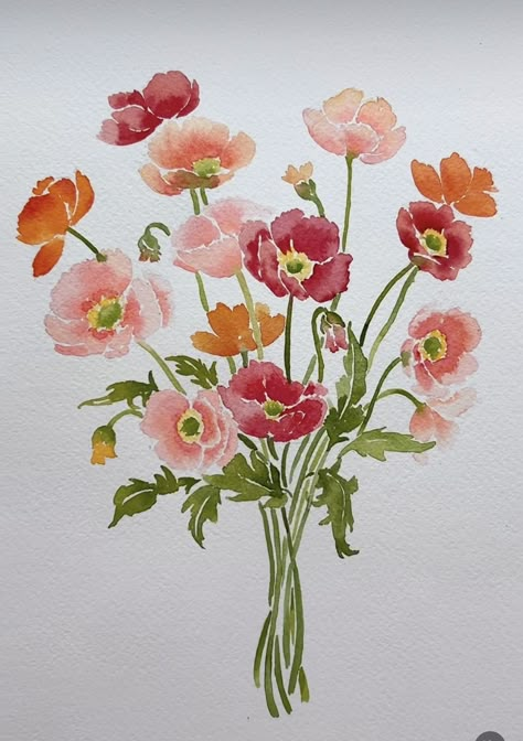 Dear Ann Art, Watercolour Flowers Card, Postcard Painting Ideas, Simple Watercolor Flower, Water Colour Art Inspiration, Watercolor Flowers For Beginners, Easy Watercolours For Beginners, Flower Watercolour, Aquarell Painting