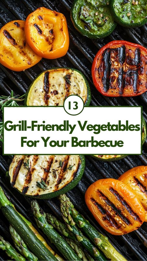 Grilled vegetables, including zucchini, bell peppers, and asparagus, on a barbecue grill for a summer cookout. Grilled Veggies On The Grill, Veggies On The Grill, Best Grilled Vegetables, Grilled Romaine Lettuce, Grill Vegetables, Mushroom Broccoli, Grilled Broccoli, Grilled Romaine, Best Vegetables