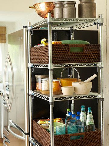 Supplemental Storage - additional storage for the kitchen. Kitchen Island Storage Ideas, Bottled Drinks, Kitchen Island Storage, Organizing Stuff, Metal Shelving, Metal Shelving Units, Store Food, Storage Units, Pantry Storage