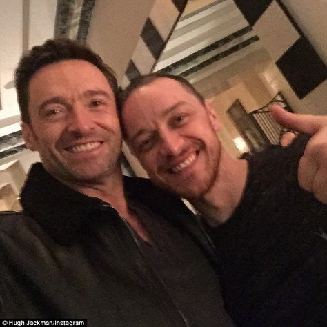 What a coincidence! Hugh Jackman had a chance meeting with fellow X-Men star James McAvoy at a hotel in Budapest on Saturday Xmen Cast, X Man Cast, Wolverine Hugh Jackman, Charles Xavier, The Lobby, James Mcavoy, Marvel Actors, X Man, Michael Fassbender