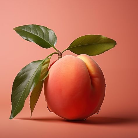 Photo photo studio shot of a peach fruit... | Premium Photo #Freepik #photo Peach Cups, Peach Still Life, Fruit Shoot, Paint Inspiration, Peach Fruit, Leaf Images, Image Bank, Peach Trees, Peaches Cream