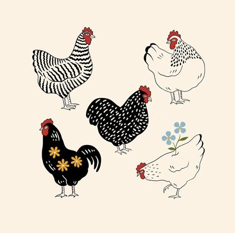 Chicken Tattoo, Chicken Drawing, Chicken Illustration, Pyrex Patterns, Chicken Art, Donkeys, Painting Art Projects, Pyrex, Painting Inspiration