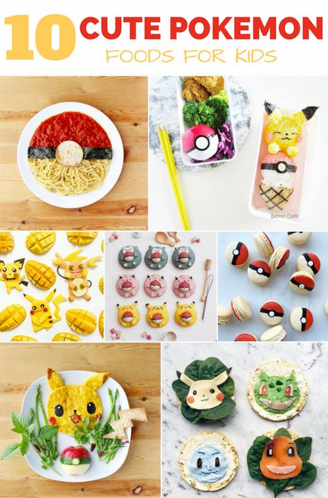 Catch and Eat 'Em All! 10 Adorable Pokemon Foods For Kids. Cute Pokemon snacks, lunch and treats. Pokemon Recipe, Pokemon Party Games, Pokemon Snacks, Kids Cooking Party, Party Planning Guide, Food Games, Pokemon Diy, Pokemon Birthday Party, Pokemon Party