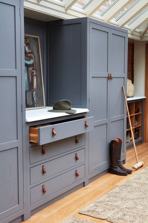 Discreet Storage Solutions for every room - The English Home Tall Kitchen Cabinets, Laundry Mudroom, Blue Cabinet, Kitchen Cost, Solid Oak Doors, Room Drawing, Fitness Room, Looks Country, Kitchen Images