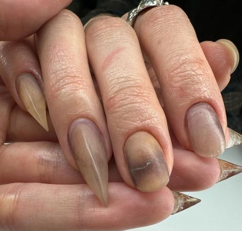 barbiesplasticsurgeons Different Length Nails On One Hand, Werewolf Nail Art, Yeti Nails, Werewolf Moodboard, Tooth Nails, Raw Nails, Dirty Nails, Post Apocalyptic Fashion, Fantasy Nails