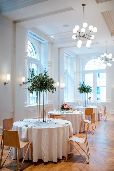 Looking for unique reception table centerpiece ideas? Take notes from this couple's Noelle Hotel wedding in Nashville, TN. They dressed their tables in tall geometric pieces topped with lush greenery. | John Myers Photography & Videography Unique Reception Table, Noelle Nashville, John Myers, Reception Table Centerpieces, Lush Wedding, Greenery Centerpiece, Reception Table Decorations, Unique Wedding Flowers, Floral Chandelier