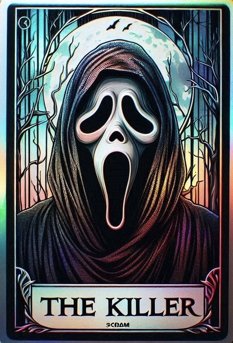 Ghostface Tarot Card, Scream Printable, Halloween Character Art, Halloween Imagenes, Horror Sublimation, Busy Drawing, Universal Monsters Art, Mirror Etching, Stuffed Pumpkin