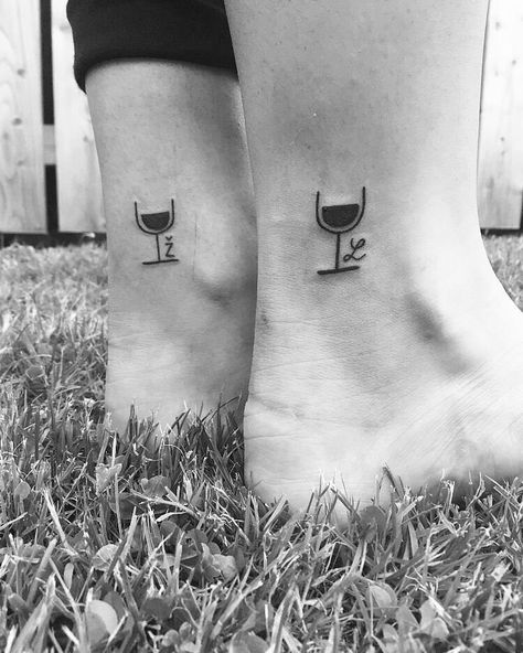 Best Friend Wine Tattoos, Wine Tattoo, Matching Friend Tattoos, Matching Best Friend Tattoos, Small Couple Tattoos, Small Quote Tattoos, Ankle Tattoos, Small Tattoos With Meaning, Bff Tattoos