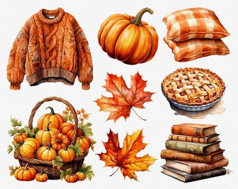 Autumn Stickers Free Printable, Fall Clip Art Free, Pumpkin Illustration Autumn, Halloween Food Crafts, Watercolor Autumn Leaves, Autumn Clipart, Pumpkin Illustration, Fall Clipart, Scrapbook Printing