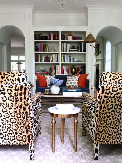 via Ally // From the Right Bankmy homerue magazinelonny mag I don't know if my upcoming Disney Trip & all of my research on Animal Kingdom has me swayed or not, but I have had Leopard on my mind all w Leopard Print Furniture, Animal Print Furniture, Hunted Interior, Printed Chair, Design Salon, Foo Dog, Eclectic Interior, Style At Home, A Living Room