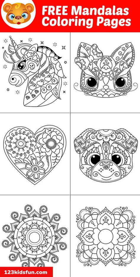 Free Printable Mandalas for Kids. Cute Animal Mandala Coloring Pages, Unicorn Mandala, Cat Mandala, Dog Mandala Coloring Pages, Mandala for Girls and Boys. #coloring #kids #mandala #animals Cat Mandala Coloring Pages, Mindfulness Coloring Pages For Kids Free, Mindful Colouring Pages Free Printable, Mandala Printable Free, Mandala For Kids, Animal Mandala Coloring Pages, Mandala Kids, Unicorn Mandala, Mandalas For Kids