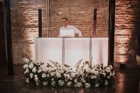 ✨Glam up your event DJ booth!✨  Venue: @brickandbeamjax DJ: @fullcircleweddingdjs Photographer: @nsphotobookweddings Florals: @faithfulflorals.jax Dj Booth Ideas Wedding, Wedding Dj Booth, Dj Table, Dj Stand, Dj Wedding, Sustainable Flowers, Dj Booth, Gift Bouquet, Eco Friendly Wedding