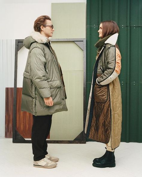 MARFA STANCE on Instagram: "Marfa Muses @teddycrow and @charlotterey 💚 @teddycrow project Manager for @nomadetulum wears the Reversible Down Parka. His partner @charlotterey wears the Reversible Long Patchwork Quilt built with the Aviator Collar over the Wool Utility trouser, and is the Co-Founder of AD 100 Interior Design Studio @campbellrey . Photography by @cathykasterine Set Design by @aliceandrewsstudio_ #creativity #community #shareable #personalise #interiordesign #responsibledesi Marfa Stance, Lucinda Chambers, Ad 100, Fashion Director, The Aviator, Iconic Fashion, Project Manager, Down Parka, Patchwork Quilt