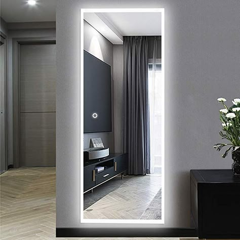 AmazonSmile: NeuType 65"x22" LED Mirror Full Length Dressing Mirror Large Rectangle Bedroom Bathroom Living Room Mirrors with Touch Button and Plug, Dimmable Lighting, Stepless Dimming, Burst-proof Glass, Anti-fog: Home & Kitchen Led Light Mirror Bedroom, Full Mirror For Bedroom, Backlit Full Length Mirror, Dressing Glass Design, Led Mirror Full Length, Dressing Mirror With Lights, Full Mirror In Bedroom, Mirror Design For Bedroom, Salon Mirror Design