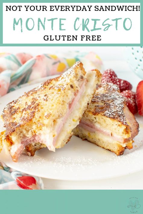 Perfect for breakfast, lunch or dinner, this gluten free Monte Cristo is going to become your favorite. This ham and cheese masterpiece takes all the best of a sandwich and french toast to combine into one amazing bite! #glutenfree #montecristo #glutenfreesandwiches via @eatatourtable Gluten Free Monte Cristo Sandwich, Gluten Free Sandwich Recipes, Gluten Free Breakfast Sandwich, Gluten Free Lunch Ideas, Gluten Free Sandwich, Artisan Cafe, England Food, Gf Dinner, Gluten Free Sandwiches