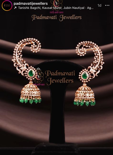 Gold Ear Cuff Earrings Indian, Closed Setting Diamond Earrings, Ear Cuffs Gold Indian, Diamond Buttalu, Hyderabadi Jewellery, Big Earrings Gold, Gold Jewelry Prom, Pearl Earrings Designs, Wedding Jewelry Sets Bridal Jewellery