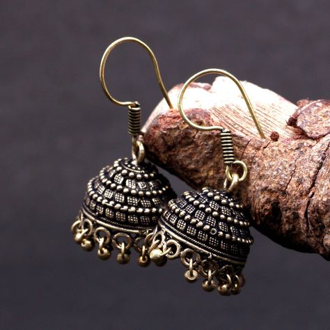 Oxidized Gold plated Handmade light weight Small jhumki Earrings for women with Free Shipping/ Indian Bollywood Jhumki Earrings Small Jhumki Earrings, Oxidized Jhumkas, Oxidised Jewelry, Gold Jewelry Prom, Jewelry Product Shots, Indian Jewelry Earrings, Antique Jewellery Designs, Antique Silver Jewelry, Indian Jewellery Design Earrings