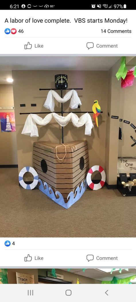 Pirate Theme Decorations Diy, Pirate Themed Party Decorations, Easy Pirate Decorations, Pirate Decorations Party, Pirates Decorations Diy, Ship Decorations Ideas, Pirate Diy Decorations, Shipwreck Party Theme, Diy Pirate Sail