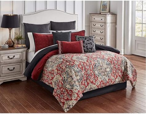 Amazon.com: Riverbrook Home 100% Polyester Comforter Set, King, Ella - Teal, 7-Piece Set : Home & Kitchen Red Comforter Sets, Red Comforter, King Comforter Sets, Queen Comforter Sets, Queen Comforter, King Comforter, Comforter Set, Egyptian Cotton, Duvet Insert