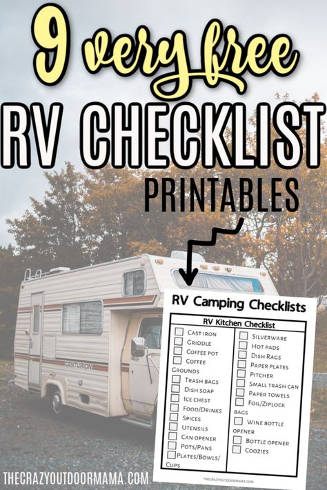 If you love RV living, then check out this printable checklists so that you're prepared before every trip! Printable checklists for departure, kitchen and even pets and kids (could be helpful for the first time RVer!) First Time Rv Camping Checklist, First Rv Trip Checklist, Camper List Rv Checklist, Rv Checklist Free Printable, Rv Camping Checklist Free Printable, Rv Checklist Travel Trailers, Trailer Packing List Rv Checklist, Rv Checklist Departure, Rv Surge Protector