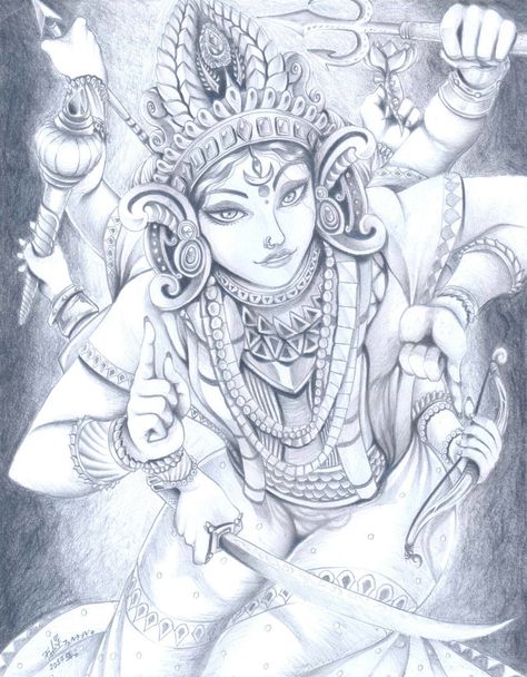 Durga by Ferenand Kali Tattoo, Hindu Tattoos, Ma Durga, Shiva Tattoo Design, Saraswati Goddess, Spiritual Things, God Tattoos, Goddess Tattoo, Indian God