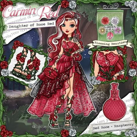 Garden Gala - Rosaceæ Royalty: Nevanna White ™ & Carmin Red™ 2-pack The cousins Carmin Red ™ and Nevanna White ™ have the same roots and… Ever After High Dresses, Eah Characters, Ever After High Videos, Rose Character, Eah Oc, Garden Gala, Ever After High Rebels, Ever After Dolls, Monster High Pictures