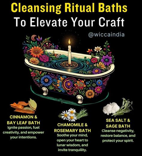 Magic Bath Ritual, Bath Rituals Witch Recipes, Witchcraft Bath Rituals, Bath Rituals Witch Healing, Self Love Bath Ritual Witchcraft, Magical Herbs Witchcraft, Bath Soak Recipe, Wicca Recipes, Every Witch Way