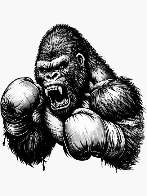 "Gorilla Boxing Ringmaster" Sticker for Sale by Martial-Art-23 | Redbubble Gorilla Illustration Graphic Design, Gorilla Art Drawing, Boxing Tattoo Design, Gorilla Tattoo Design, Tattoo Boxing, Boxing Tattoo, Bjj Wallpaper, Gorilla Illustration, Boxer Tattoo