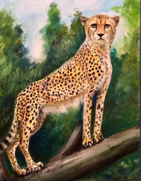 Acrylic painting by Echo Yang Cheetah Painting Acrylic, Cheetah Painting, Painting Inspo, Gcse Art, Wildlife Art, Wild Animals, Painting Acrylic, Charlie Brown, Animals Wild