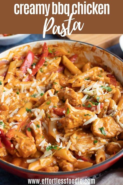 Creamy Bbq Chicken, Bbq Pasta, Chicken Leg Quarter Recipes, Bbq Chicken Pasta, Barbeque Chicken, Chicken Pieces, Pasta Dinner Recipes, Pasta Sauce Recipes, Chicken Pasta Recipes