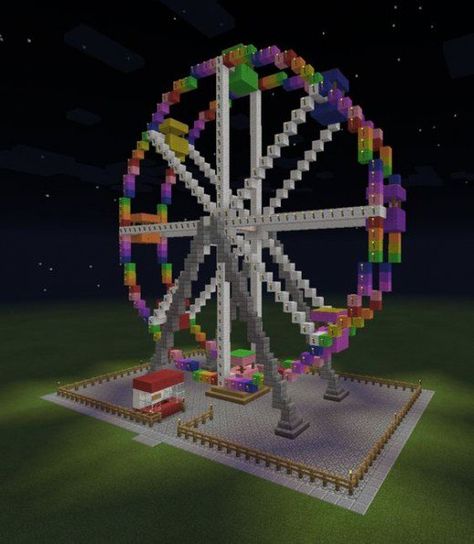 Ferris wheel Minecraft Fun Things To Build, Minecraft Ticket Booth Ideas, Minecraft Building Ideas Rainbow, Fair Minecraft Builds, Fun Things To Make In Minecraft, Fun Minecraft Building Ideas, Ferris Wheel Minecraft, Minecraft City Park, Minecraft Rainbow House