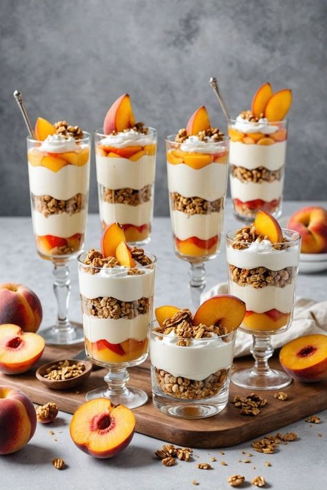 Parfait Desserts Healthy, Shu Qui, Beach Menu Ideas, Parfait Aesthetic, Yoghurt Parfaits, Elevated Breakfast, Parfait Ideas, Granola Dessert, Deli Salad