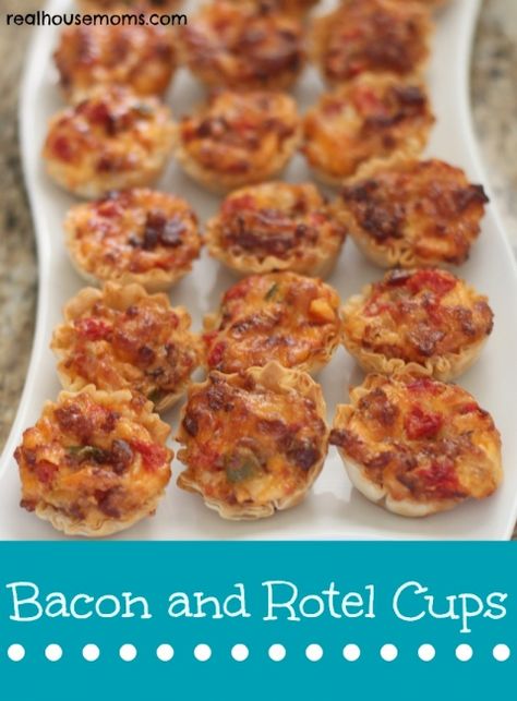 Bacon and Rotel Cups Rotel Cups, Rotel Recipes, Football Food, Tasty Bites, Party Food Appetizers, Best Appetizers, Yummy Appetizers, Appetizers For Party, Appetizers Easy