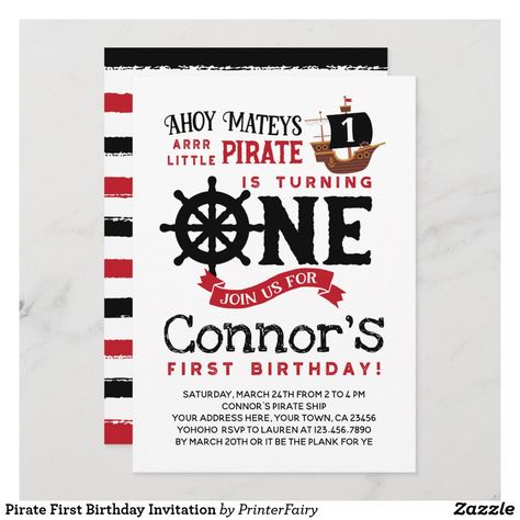 Pirate Birthday Party Invitations, Pirate Party Invitations, First Birthday Theme, Themed First Birthday, Pirate Birthday Party, Birthday Party Invites, Pirate Birthday, Kids Party Supplies, Pirate Theme