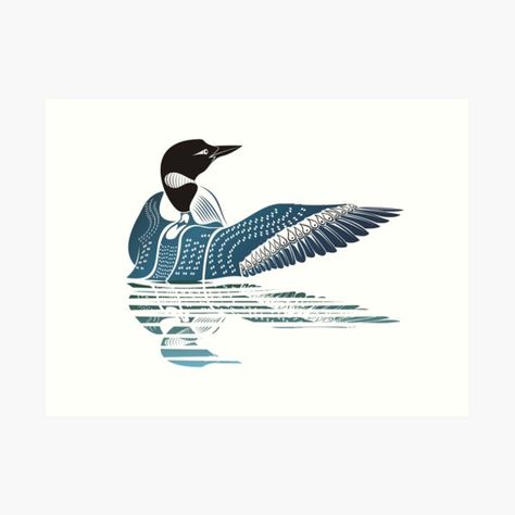 Loon Clip Art, Loon Tattoo Ideas, Loon Print, Loon Illustration, Loon Art, Loon Tattoo, Maine Tattoo, Water Sketch, Hand Carved Stamps