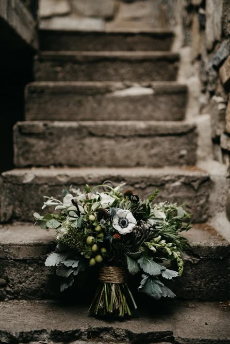 Wedding Flowers Church, Sundance Utah, Moody Elopement, White Anemones, Berry Bouquet, Floating Candles Wedding, Dark Green Wedding, Green Wedding Bouquet, Historic Theater