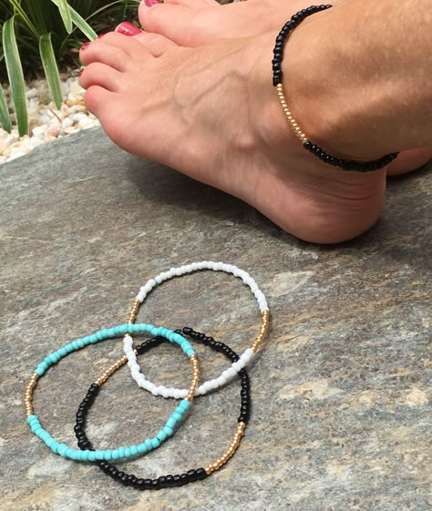 Punk Jewelry Diy, Mens Anklet, Black Anklet, Anklets Diy, Turquoise Anklet, Ankle Bracelets Diy, Beaded Ankle Bracelets, Beautiful Beaded Bracelet, Beaded Anklet