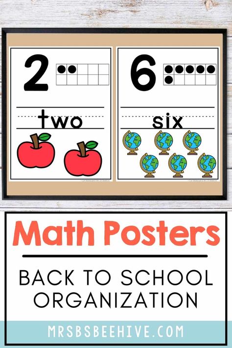 Use these bright and colorful math posters in your kindergarten classroom to give your students clear visuals of the most important kindergarten math concepts and standards! Kindergarten Classroom Rules, Classroom Job Chart, Clean Classroom, Classroom Decor Ideas, Math Wall, Math Posters, Classroom Schedule, Transitional Kindergarten, Back To School Organization