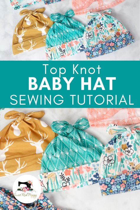 Baby Hat Sewing Pattern, Baby Top Knot, Hat Sewing Pattern, Hat Sewing, Sew Ins, Trendy Sewing, Baby Hoodie, Beginner Sewing Projects Easy, Leftover Fabric