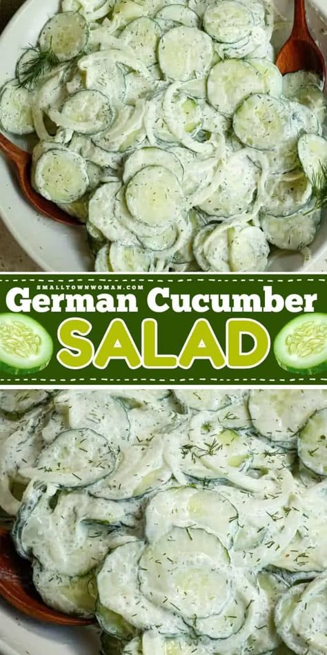 This spring side dish recipe is easy and ready in just 15 minutes! Combined with sour cream and dill, this German cucumber salad is refreshing and delicious. Put this Gurkensalat on your spring salad ideas! Spring Salad Ideas, Spring Side Dishes, German Cucumber Salad, Spring Salad Recipes, Creamy Cucumber Salad, Spring Dinner, Cucumber Recipes Salad, Salad Ideas, Best Salad Recipes