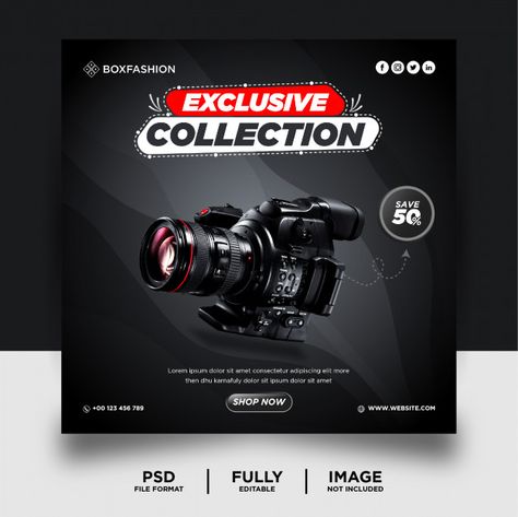 Camera brand product social media post b... | Premium Psd #Freepik #psd #banner #template #camera #instagram Social Media Post For Products, Camera Social Media Post, Products Social Media Post, Product Post Design, Product Social Media Post, Product Banner, Camera Brand, Product Post, Media Advertising Design