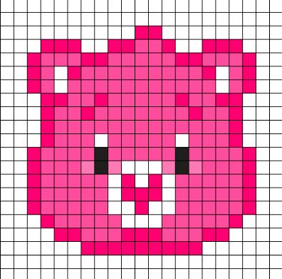 Care Bear Pixel Art Grid, Care Bear Perler Beads Pattern, Girly Pixel Art, Graph Pixel Art, Carebear Perler, Perler Bead Care Bears, Pixel Art Grid Easy Small Cute, Peter Beads, Preppy Pixel Art