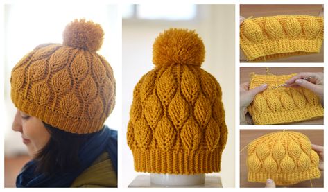 Crochet Leaf Beanie Pattern, Leaf Hat Crochet Pattern, Leaf Beanie Crochet, Crochet Leaf Hat Free Pattern, Leaf Hat Crochet, Crochet Winter Hats For Women, Crochet Leaf Hat, Crochet Patterns Hats Women, Leaf Stitch