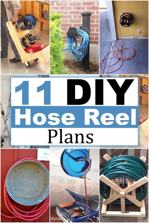 These DIY Hose Reel Plans will teach you how to build your hose reel, so you never have to untangle another hose again. We’ve compiled a list of different plans, so take a look and find one that best fits your space or needs. You can modify any project to fit your style or space, so get creative and have fun! Garden Hose Holder Diy, Air Hose Reel Diy, Garden Hose Holder Diy Ideas, Diy Garden Hose Reel, Diy Hose Holder Ideas, Diy Hose Holder, Water Hose Holder Ideas, Water Hose Holder Diy, Hose Reel Ideas Diy