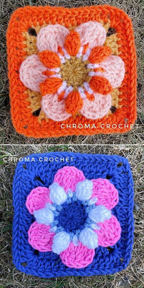 Different Granny Square Patterns, Crochet Granny Square Beginner, Granny Square Patterns, Crocheted Squares, Crochet Granny Square Tutorial, Crochet Flower Squares, Crochet Granny Squares, Book Sleeves, Granny Square Crochet Patterns Free