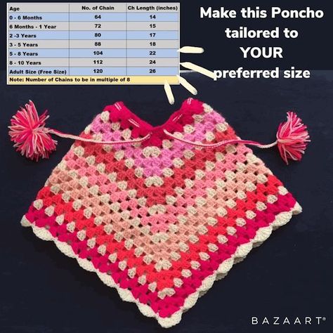 Girls Crochet Poncho Free Pattern, Kids Poncho Pattern, Crochet Poncho Patterns Kids, Crochet Poncho Kids, Poncho Crochet Pattern, Baby Cast, Crochet Baby Poncho, Baby Poncho, Poncho Design