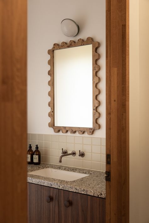 Red Crest House by Dion Keech Architects, Loopea design Studio and Simone Haag - Issue 13 Feature - The Local Project - The Local Project Simone Haag, Mid Century Modern Mirror, Mid Century Bathroom, Elegant Hotel, Hallway Bathroom, Bathroom Design Inspiration, House Blend, Elegant Bathroom, Furniture Art