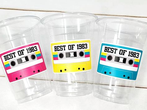 50th Party Favors, 40th Party Decorations, 1983 Birthday, 40th Birthday Favors, Clear Plastic Cups, Birthday Party Cups, 80s Theme Party, 50th Birthday Decorations, Party Favors For Adults