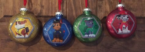 Paw Patrol Christmas ornaments. Set of 4 by kits257 on Etsy                                                                                                                                                                                 Más Paw Patrol Christmas Ornaments, Paw Patrol Ornaments, Diy Paw Patrol, Paw Patrol Christmas, Christmas Ornament Sets, Country Christmas, Ornaments Diy, Ornament Set, Paw Patrol